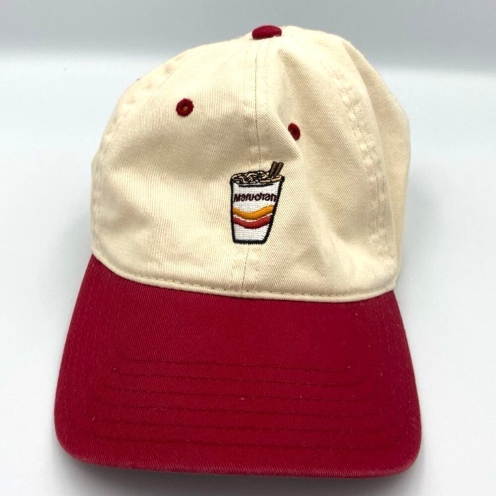 Maruchan Hat Cap Men's Red Ivory Adjustable Strap Embroidered Mad Engine
